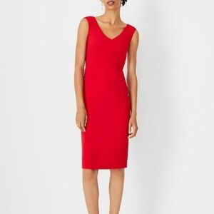 Ann Taylor Red V-Neck Midi Sheath Dress